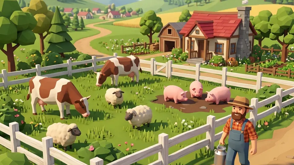 Animales de granja en el granero de Farm World
